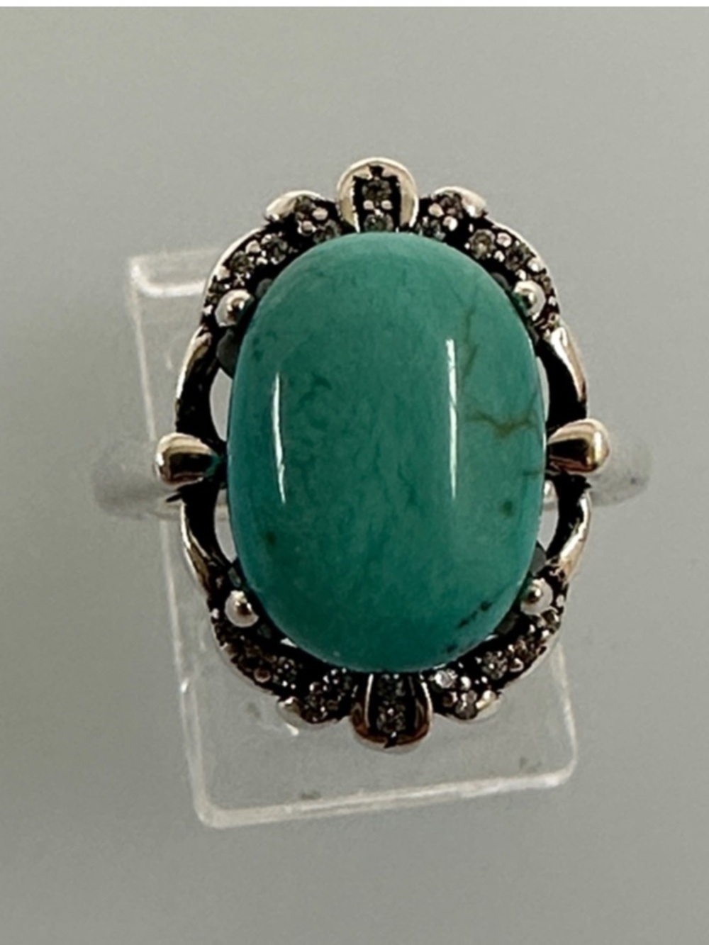 Turquoise Oval Silver Ring - Elegant Blue-Green Statement